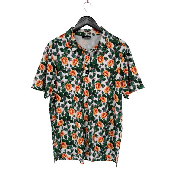 Bad Birdie Other - Bad Birdie Flowering Cactus Performance Golf Polo Large Green Orange Multi Loud